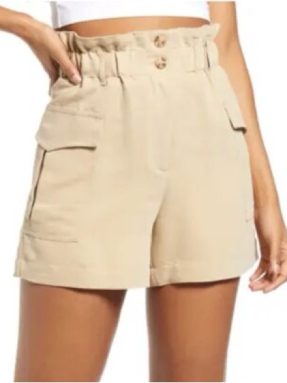 Lulu's Beige High-Rise Paperbag Cargo Shorts